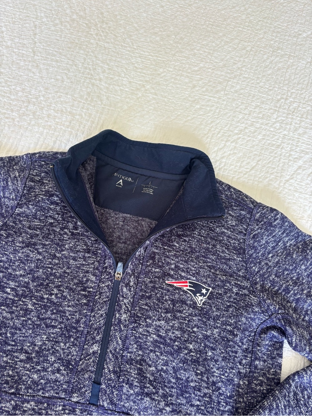 Antigua NFL New England Patriots Navy Heathered Quarter-Zip - Women’s L